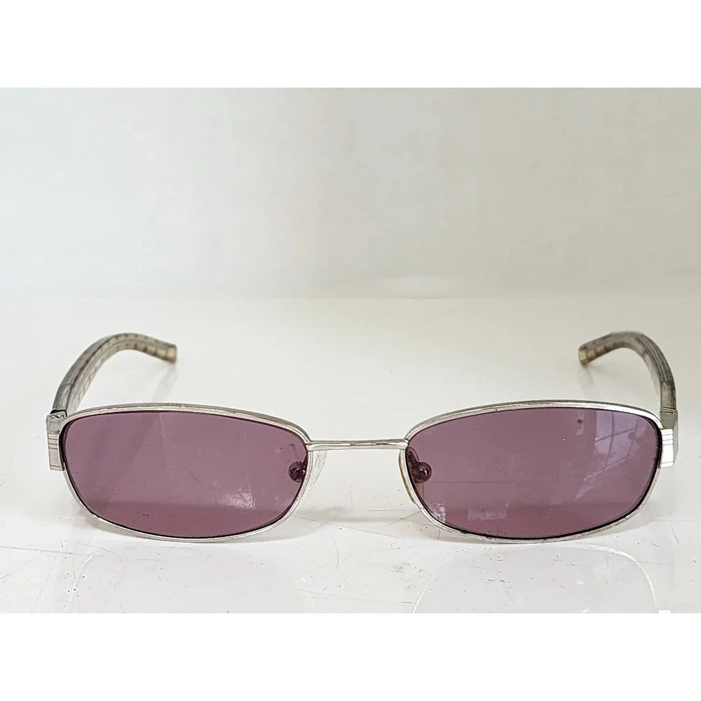 Burberry Vintage Sunglasses B 8968/S Silver Nova Check Plaid Purple Lens Italy